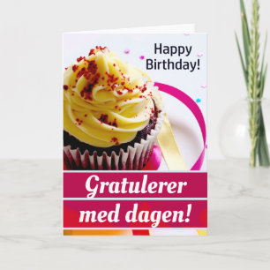 Cartão Norueguês "Gratulerer med dagen!" Feliz aniversári
