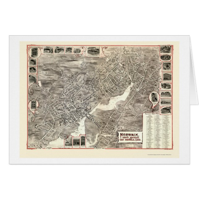 Cartão Norwalk, mapa panorâmico do CT - 1899 (Frente Horizontal)