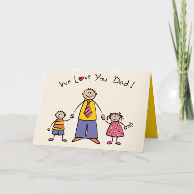 Cartão Nós Amo-Te Pai Cartoon Family Feliz Dia de os pais (Frente)