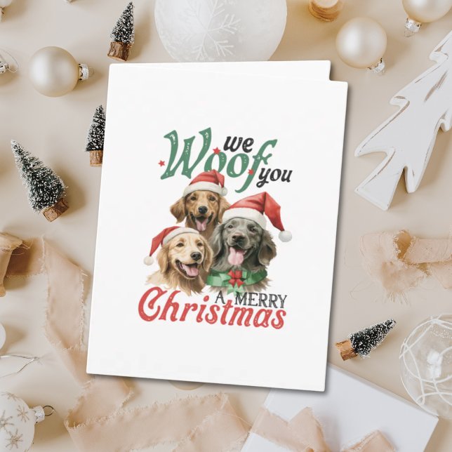 Cartão Nós lhe damos um Feliz Natal Ilustrado Cão (We Woof You a Merry Christmas Illustrated Dog Card
)