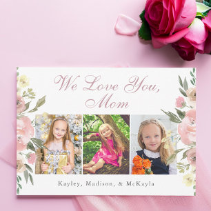 Cartão Nós Te Amamos Mamãe Foto Floral Rosa Dia das Mães