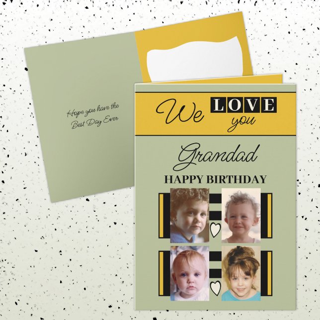 Cartão Nós te amamos, vovô, 4 fotos do aniversário verde (Criador carregado)