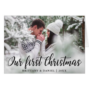 Cartão Nossa Primeira Fotografia do Casal de Natal Dobrad