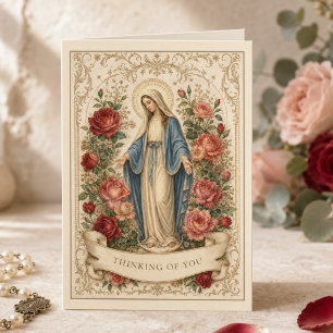 Cartão Nossa Senhora da Graça Rosas Vermelhas Saudação Ca