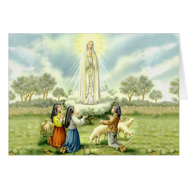 Cartão Nossa senhora de Fatima com três crianças (Frente Horizontal)