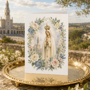 Cartão Nossa Senhora de Fátima Floral Católico Vintage 