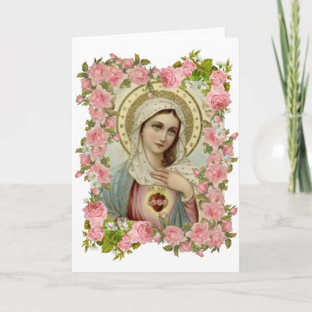 Cartão Nossa Senhora Virgem Maria católica religiosa flor (Frente)