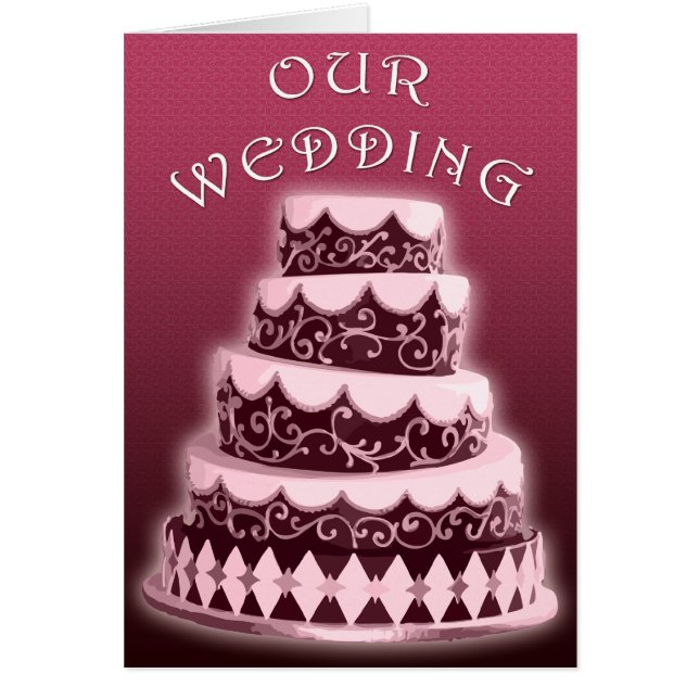 Cartão Nosso Casamento: Bolo Rosa: (Frente)