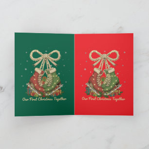 Cartão Nosso Primeiro Natal Juntos Patins de Gelo Vintage