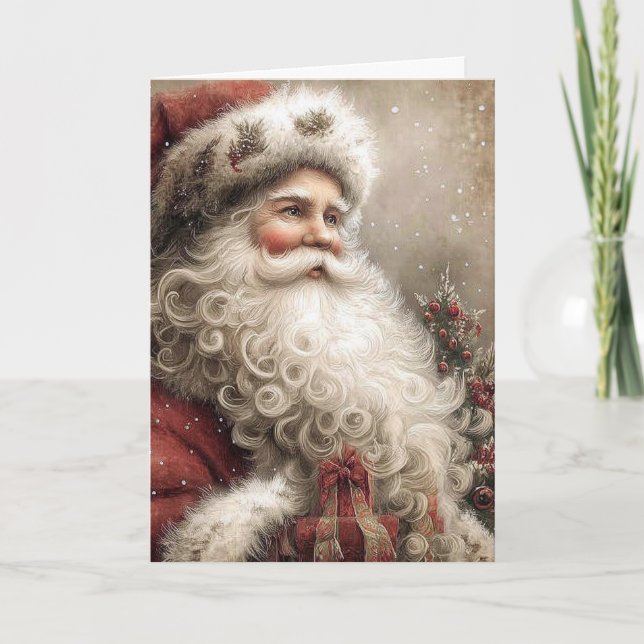 Cartão Nostalgic Santa Claus Happy Holidays Folded (Frente)