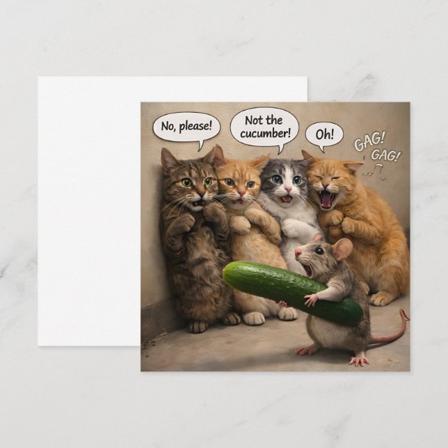 Cartão Not the cucumber, funny cat and mouse flat greetin (Frente/Verso)
