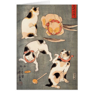 Cartão Nota Crad dos gatos de Kuniyoshi quatro
