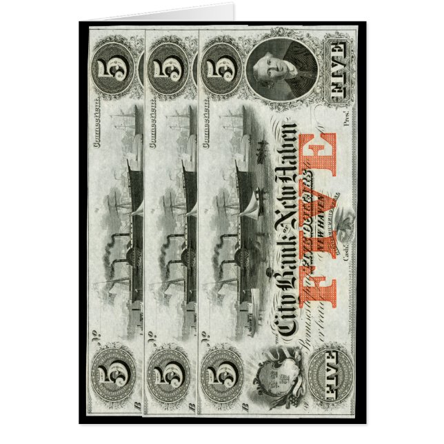 Cartão Nota de 5 Dólares em New Haven 1855 (Frente)