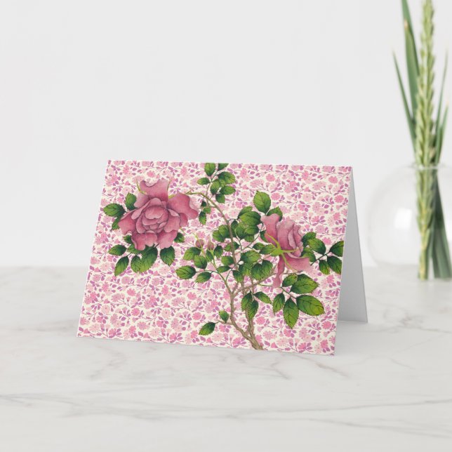 Cartão Nota de Arte de Rosas Ilustradas Vintage (Frente)
