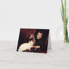 Cartão Nota de Arte Vintage Vermelho Gato e Menina em Bra