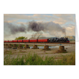 Cartão Nota de Foto de Trem a Vapor no Campo da Nova Zelâ
