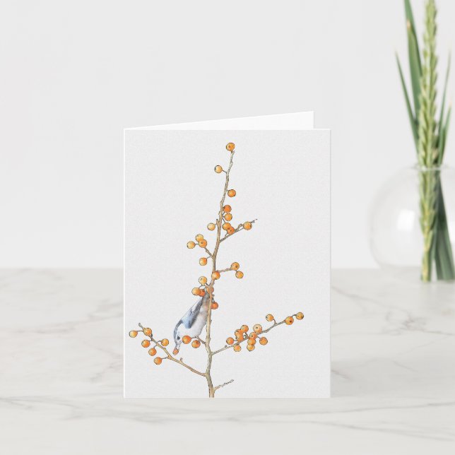 Cartão Nota de Pássaro de Nuthatte de Aquarela (Frente)