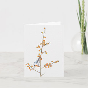 Cartão Nota de Pássaro de Nuthatte de Aquarela