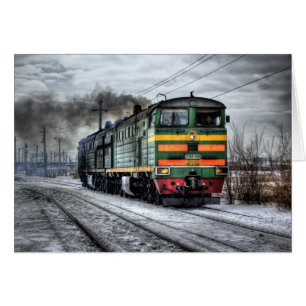 Cartão Nota locomotiva da foto de Rússia do inverno do