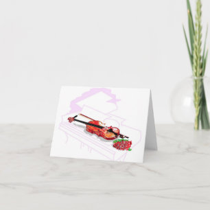 Cartão Nota Rosa de Violino de Placa dentro do Piano