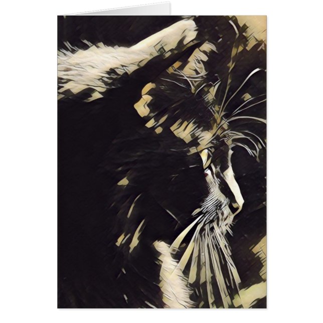 Cartão Notas da arte do gato, perfil do gato preto (vazio (Frente)