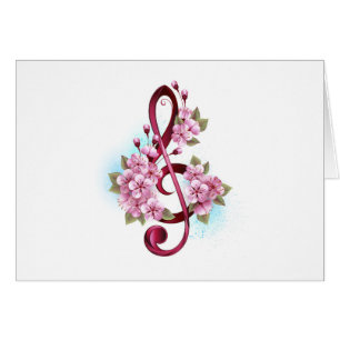 Cartão Notas de clave de trecho musical com flores de Sak