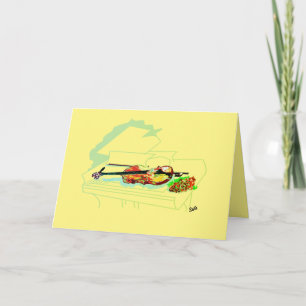 Cartão Note Card : Blank inside Piano  Violin with a Rose
