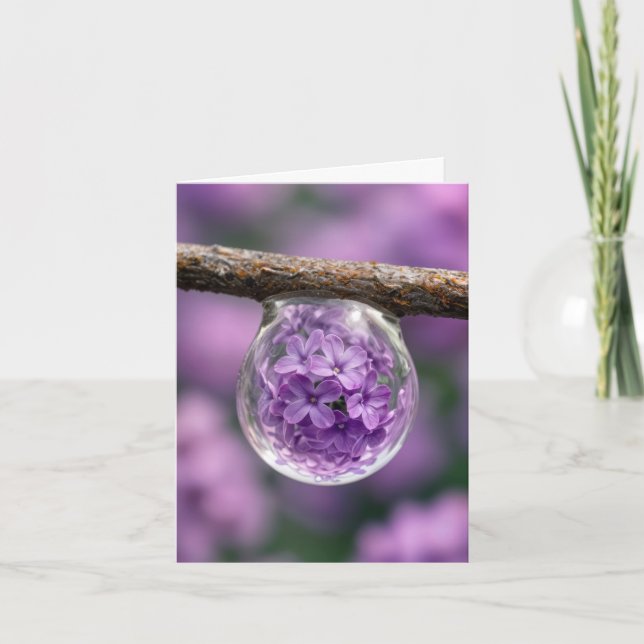 Cartão Note Card Lilac Blossom Reflected in Raindrop (Frente)