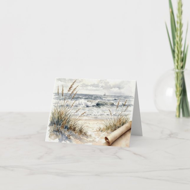 Cartão Note Card Ocean Beach with Curled Paper (Frente)