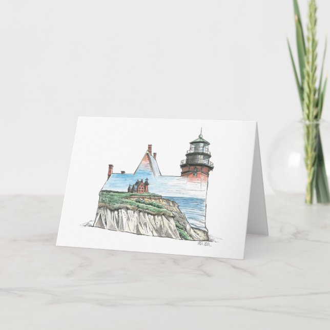 Cartão Note card with Southeast Lighthouse, Block Island (Frente)
