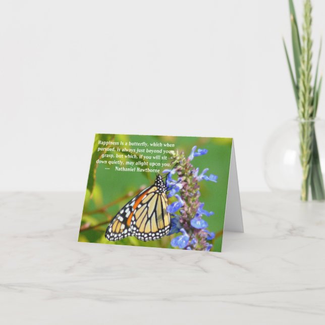 CARTÃO NOTECARD, BOTTERFLY NA FLOR "A FELICIDADE É..." (Frente)