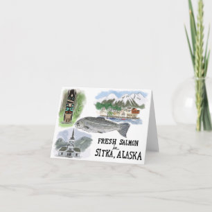 Cartão Notecard de desenho de viagem: Salmão em Sitka, Al