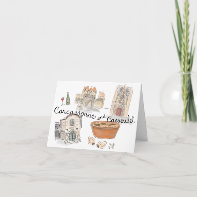 Cartão Notecard de desenho viagem: Cassoulet em Carcasson (Frente)