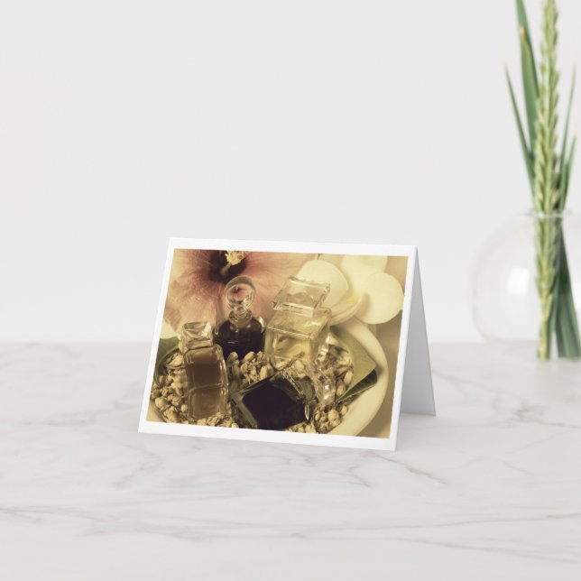 Cartão Notecard de Fotografia de Óleos de Perfume Natural (Frente)