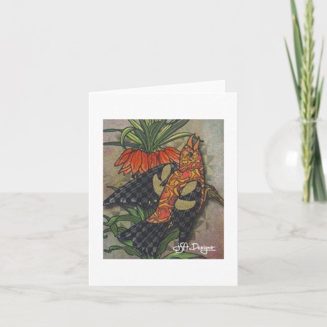 Cartão Notecard de Pássaros de Arte Têxtil (Frente)