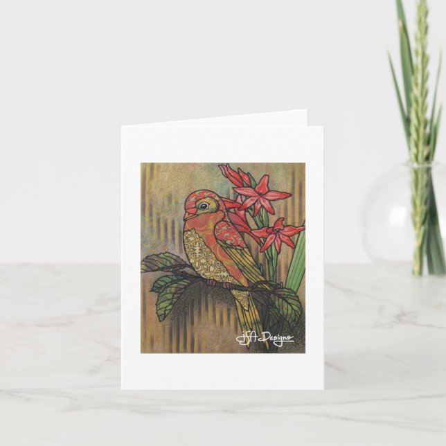 Cartão Notecard de Pássaros de Arte Têxtil (Frente)