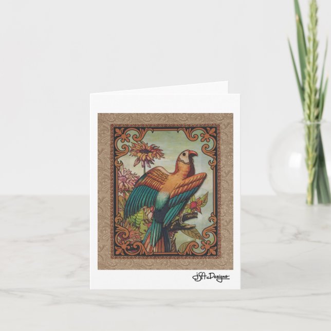 Cartão Notecard de Pássaros de Arte Têxtil (Frente)