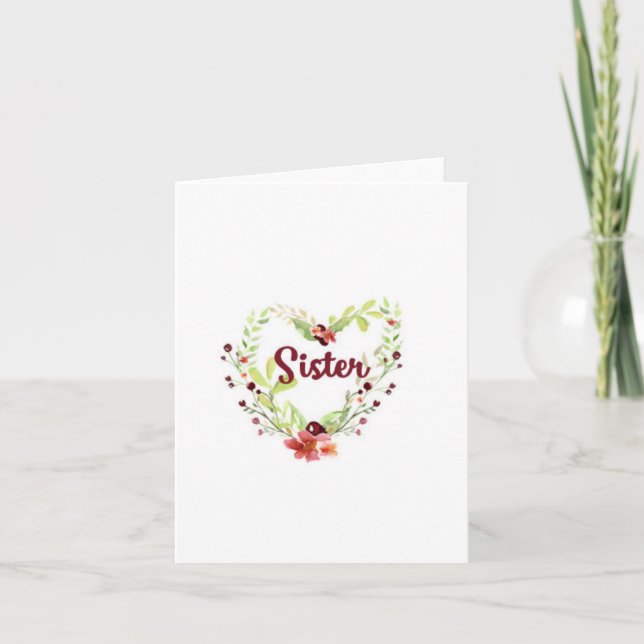 Cartão Notecard de vazio para Irmã com Coração das Flores (Frente)