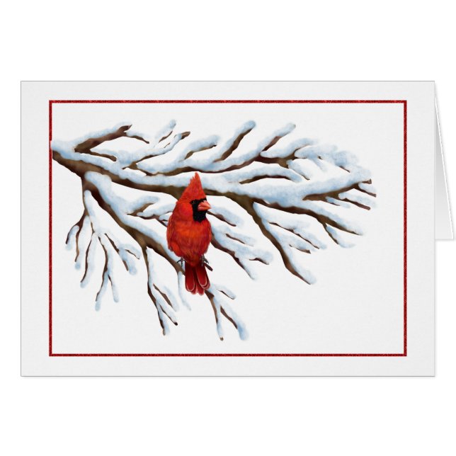 Cartão Notecard Red Cardinal de inverno (Frente horizontal)