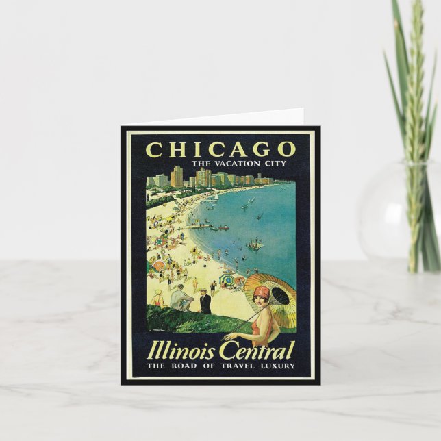 Cartão Notecard-Vintage Chicago Travel Art-2 (Frente)