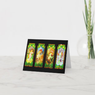 Cartão Notecard-Vintage Stained Glass Art-Mucha 4 Seasons
