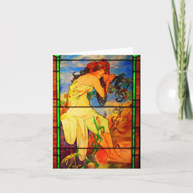 Cartão Notecard-Vintage Stained Glass Art-Mucha 5 (Frente)