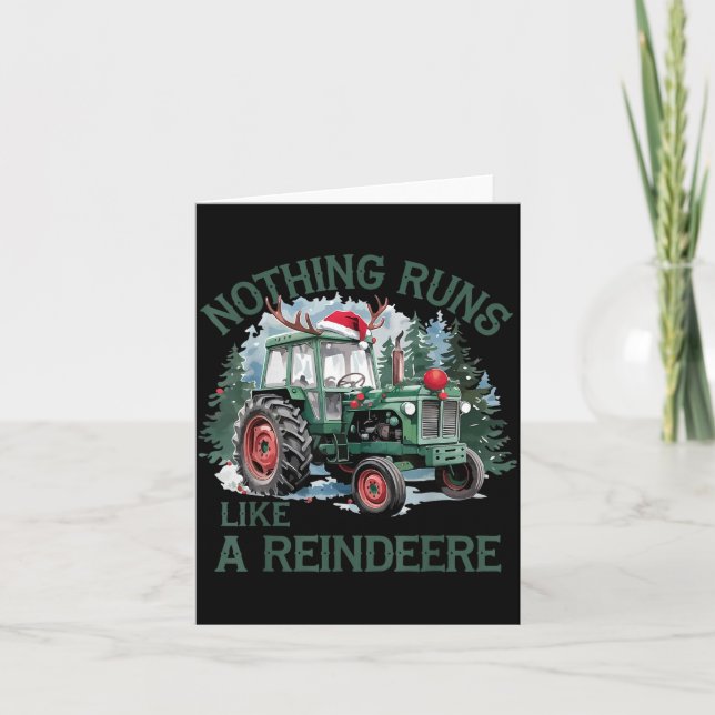 Cartão Nothing Runs Like A Reindeer Christmas Tractor Far (Frente)