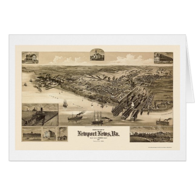 Cartão Notícia de Newport, mapa panorâmico do VA - 1891 (Frente Horizontal)