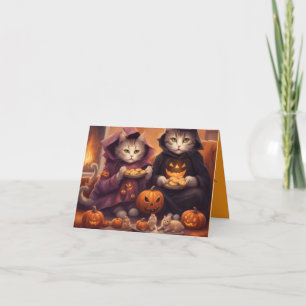 Cartão noturno de festas de Kittens Halloween