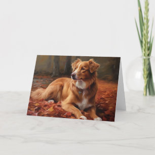 Cartão Nova Escócia Duck Terrier no outono deixa cair