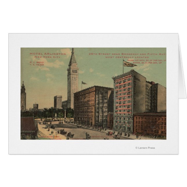 Cartão Nova Iorque, Nova Iorque - Hotel Arlington Próximo (Frente Horizontal)