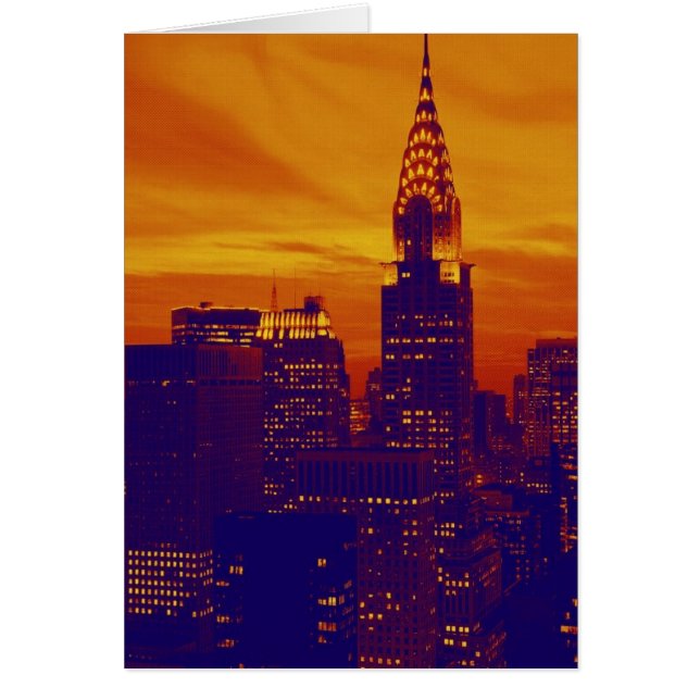 Cartão Nova Iorque Pop de Arte Azul Laranja (Frente)