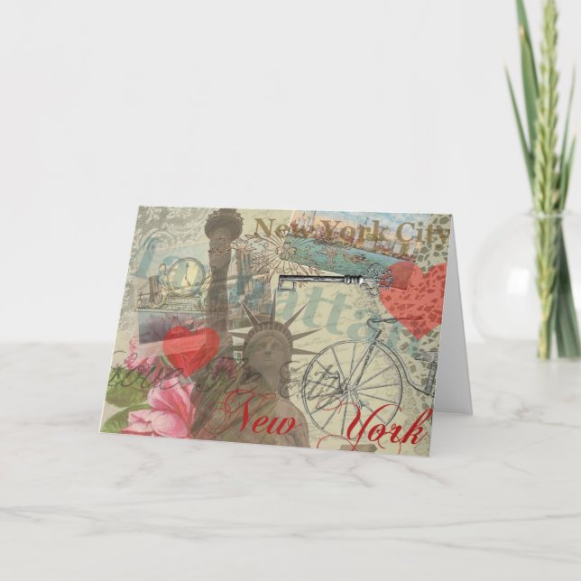 Cartão Nova Iorque Vintage Liberty Skyline - Símbolo de A (Frente)