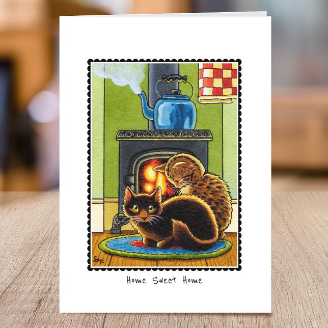Cartão Nova Pintura de Gato de Gato de Giro em Casa Dobra (Criador carregado)